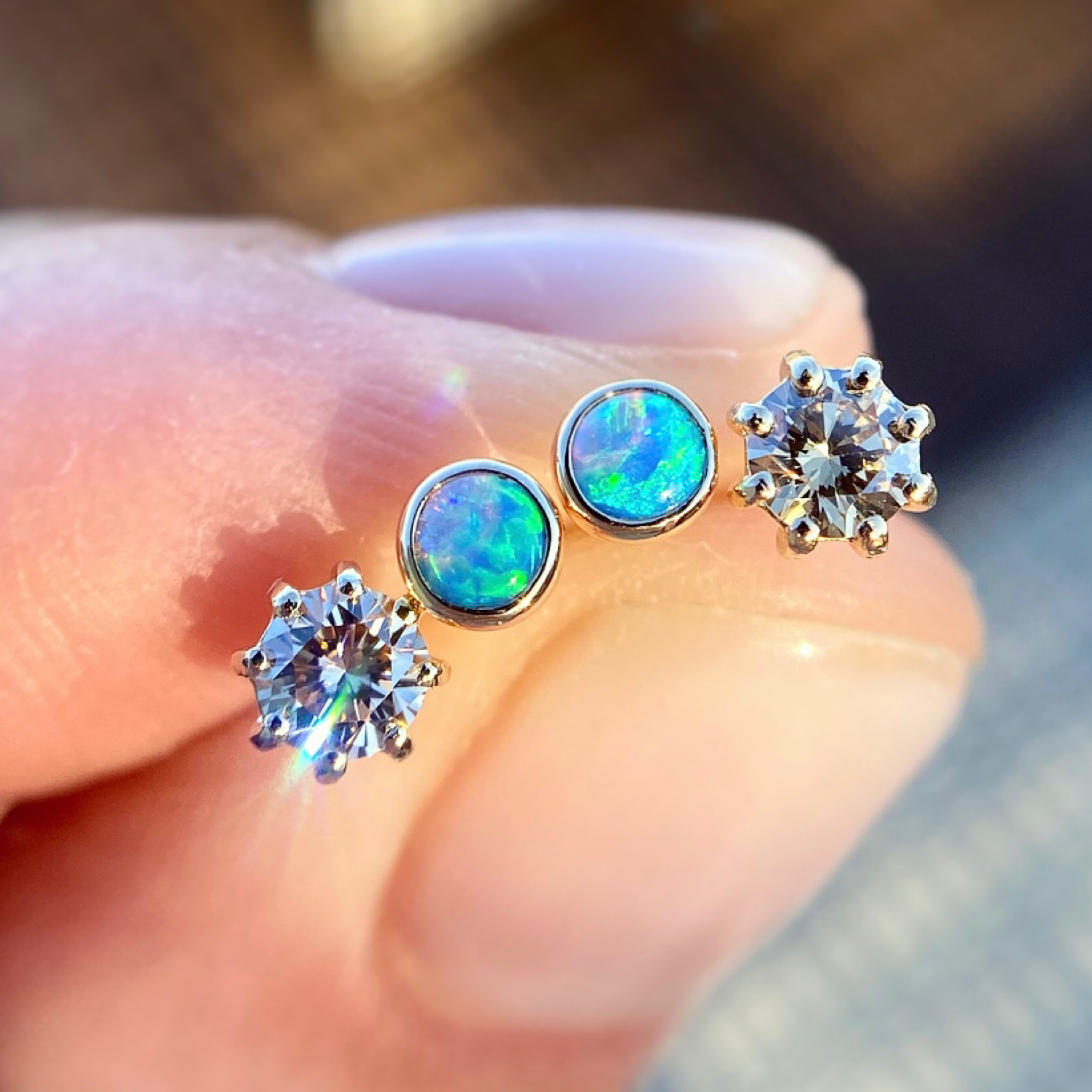 14K Yellow gold earrings with Australian crystal opals