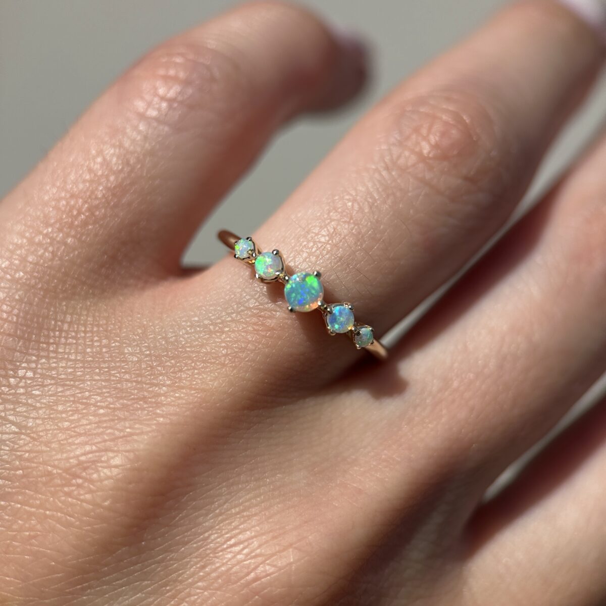 14K Yellow or Rose gold ring with Australian Crystal Opals - Image 6