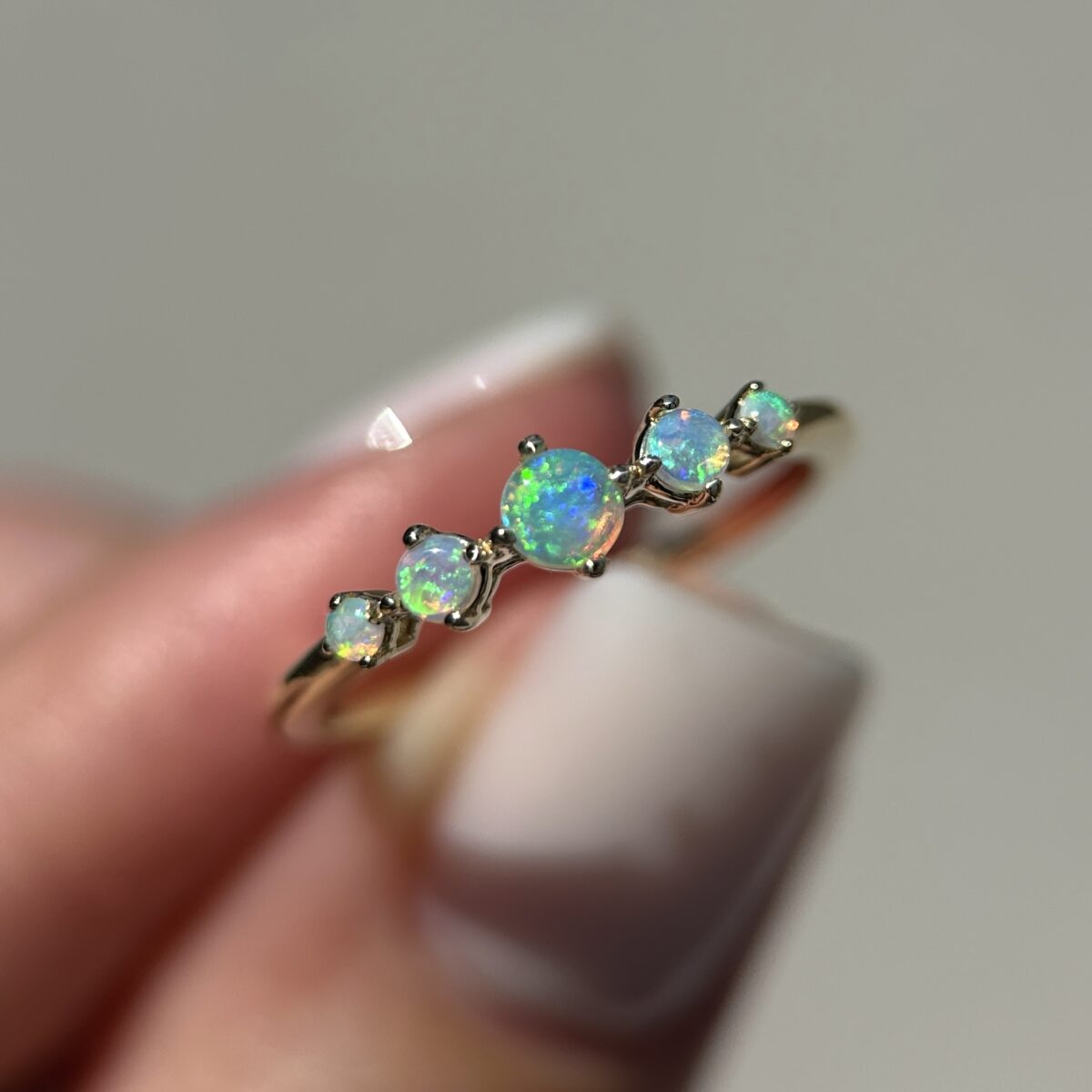 14K Yellow or Rose gold ring with Australian Crystal Opals - Image 2