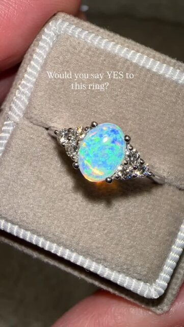 Bespoke Engagement Ring with Australian Opal & Diamonds in White Gold
