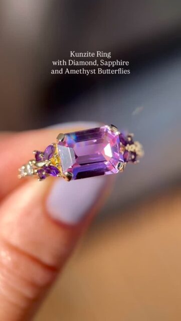 Custom made Butterfly Ring with Kunzite, Diamonds, Yellow Sapphires and Amethysts