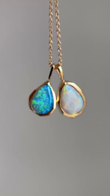 New ✨ Geometric Opal & Gold Pendants ✨ Australian Crystal Opals set in 14K Yellow gold ✨ Hand crafted Available on our website