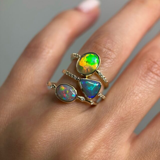 14K Yellow gold rings with Australian opals & Diamonds ✨ Available on our website
