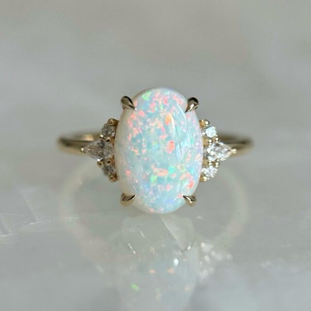 14K Yellow gold ring with Australian Opal and Diamonds for Kristen 🤍