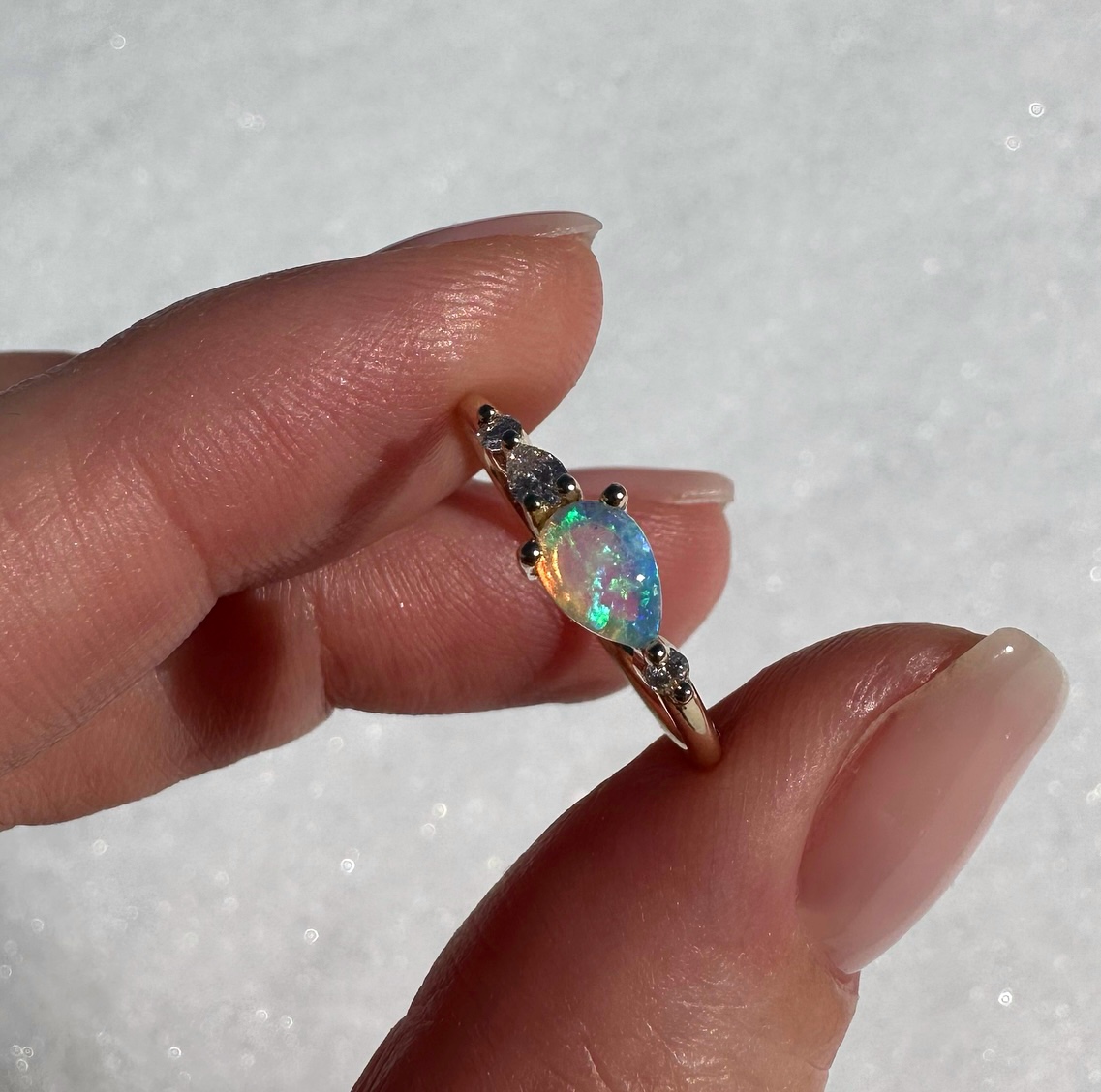14K Yellow gold ring with Australian Crystal Opal and Diamonds SZ 6 ...