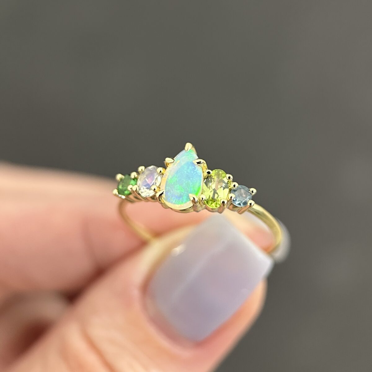 14K Yellow Gold & Crystal Opal Fusion Ring SZ 9.25 - Image 5
