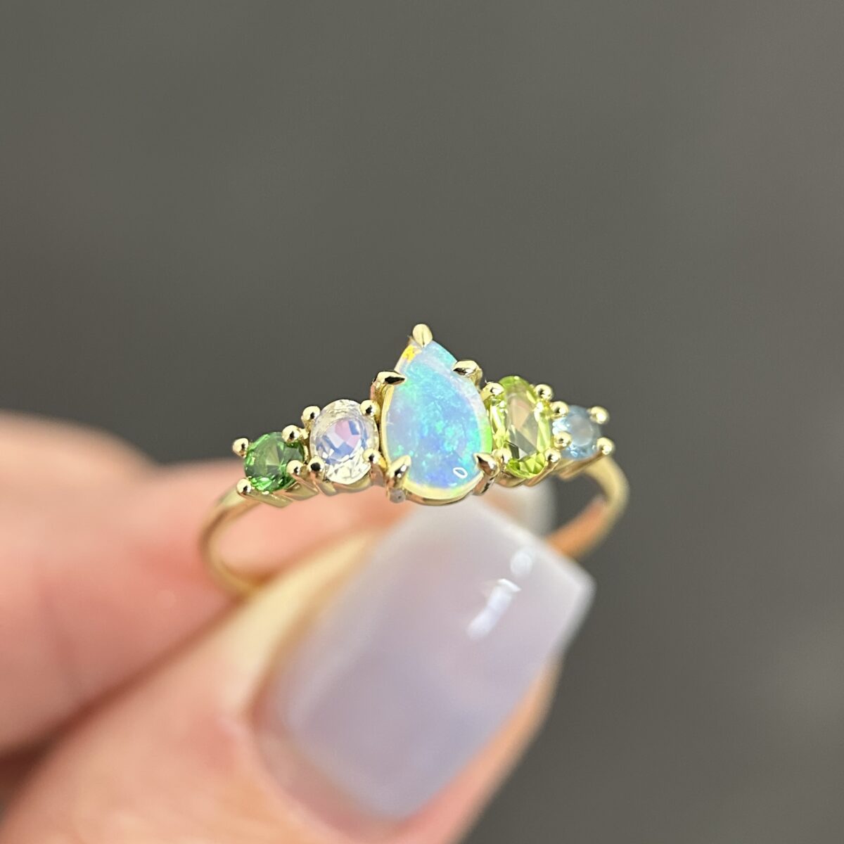 14K Yellow Gold & Crystal Opal Fusion Ring SZ 9.25 - Image 7