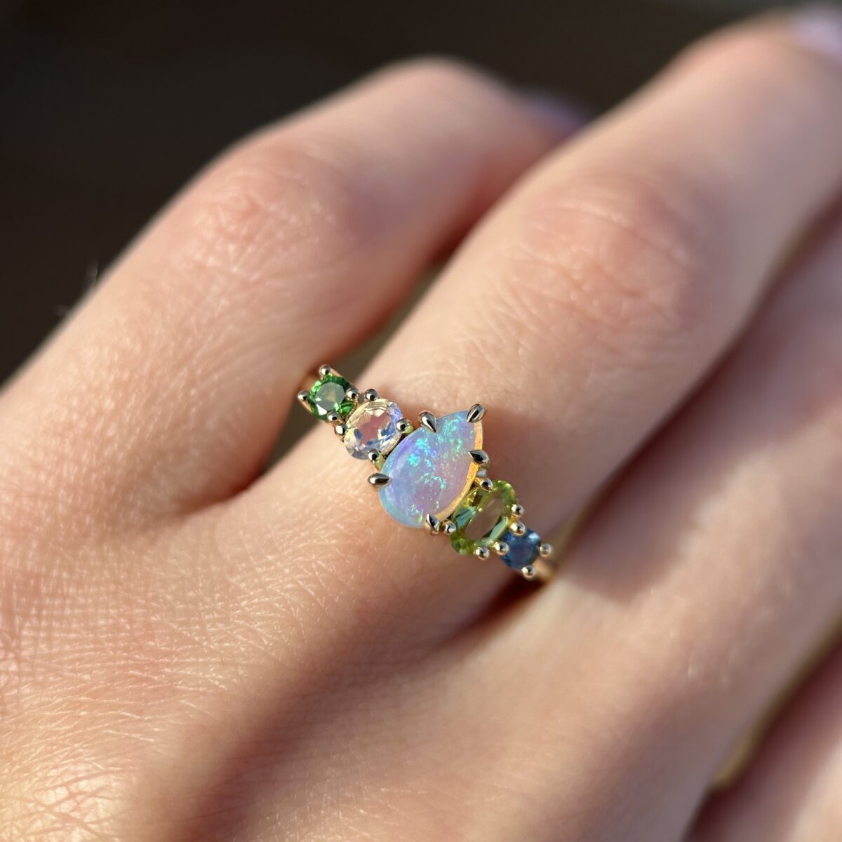 14K Yellow Gold & Crystal Opal Fusion Ring SZ 9.25 - Image 8