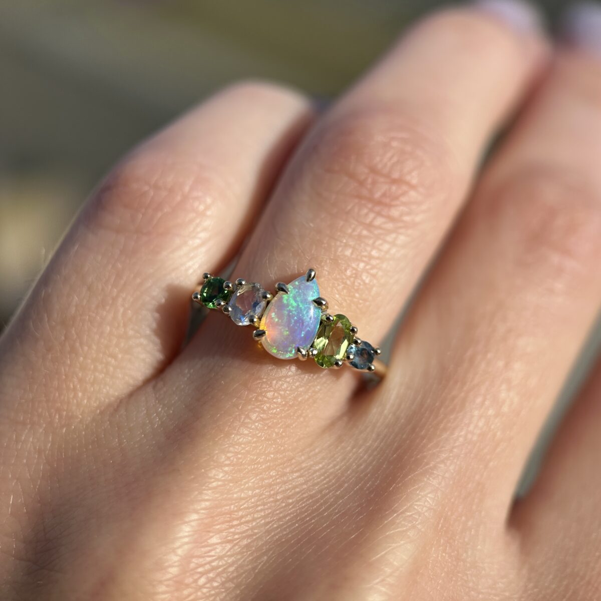 14K Yellow Gold & Crystal Opal Fusion Ring SZ 9.25 - Image 4
