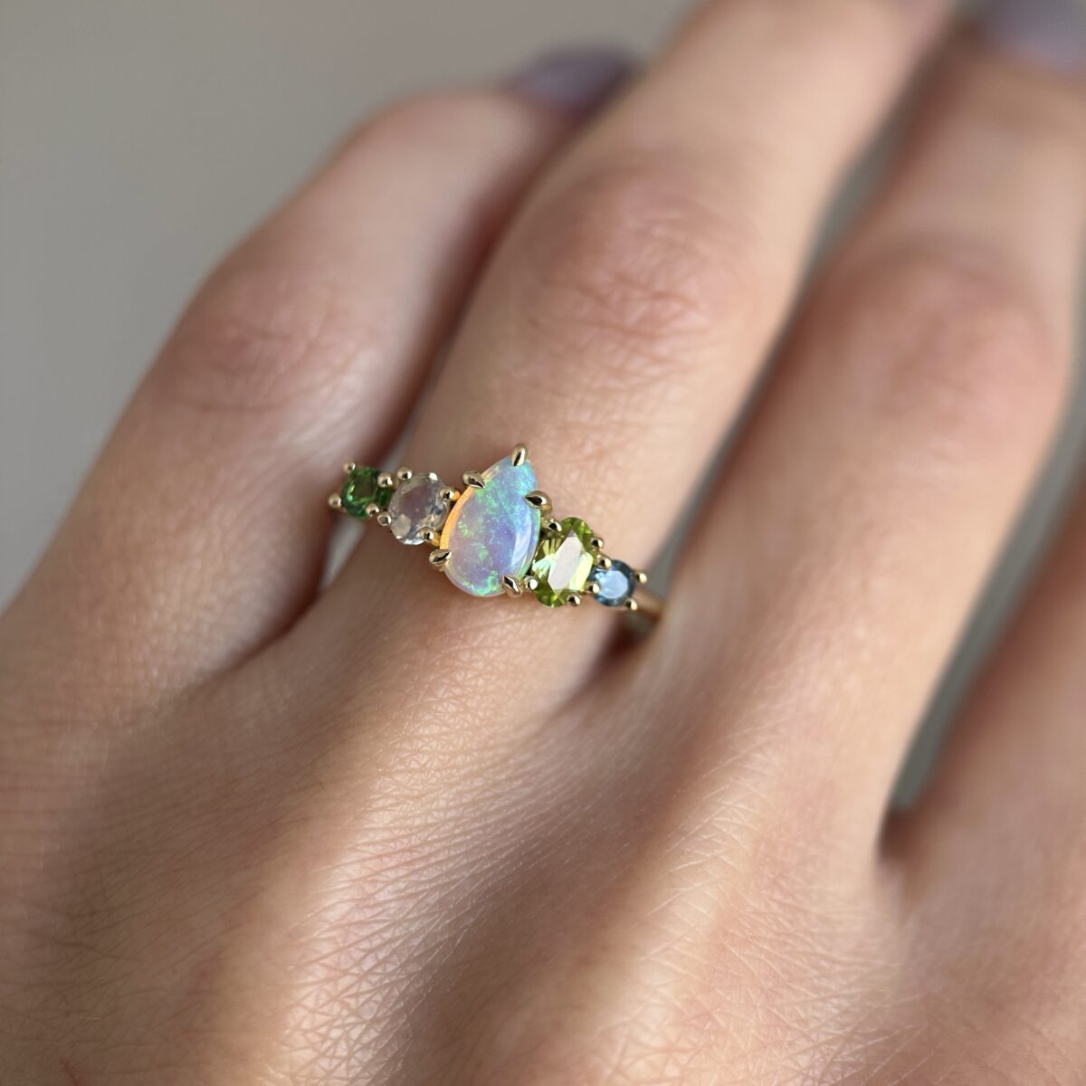 14K Yellow Gold & Crystal Opal Fusion Ring SZ 9.25 - Image 6