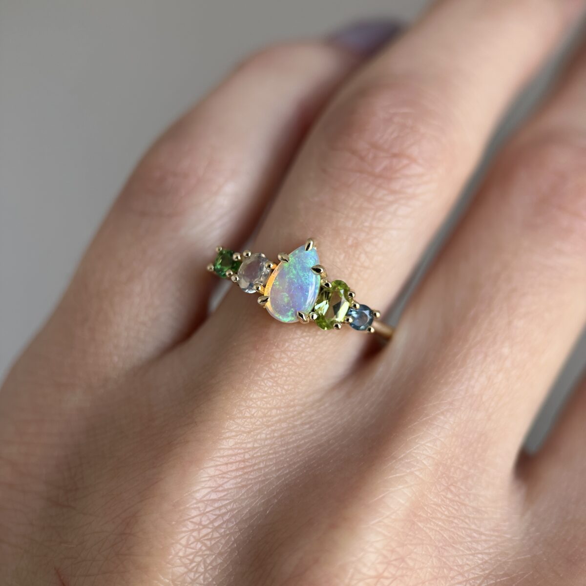 14K Yellow Gold & Crystal Opal Fusion Ring SZ 9.25 - Image 12