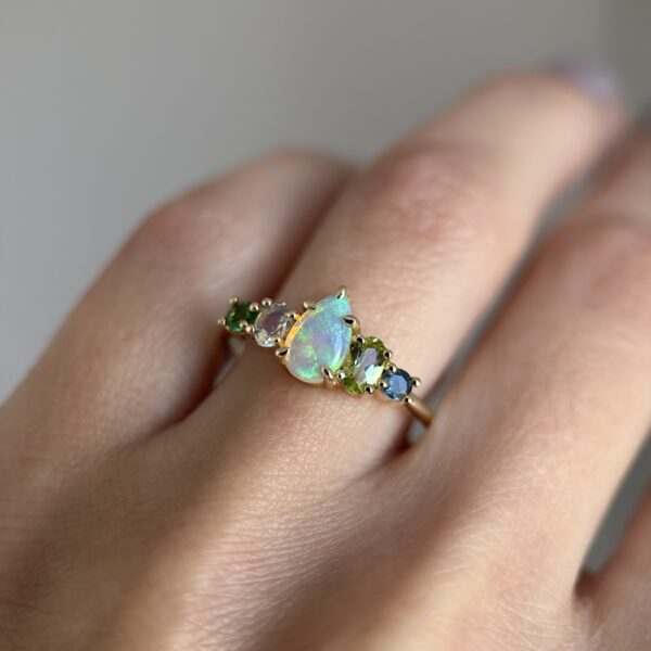 14K Yellow Gold & Crystal Opal Fusion Ring SZ 9.25