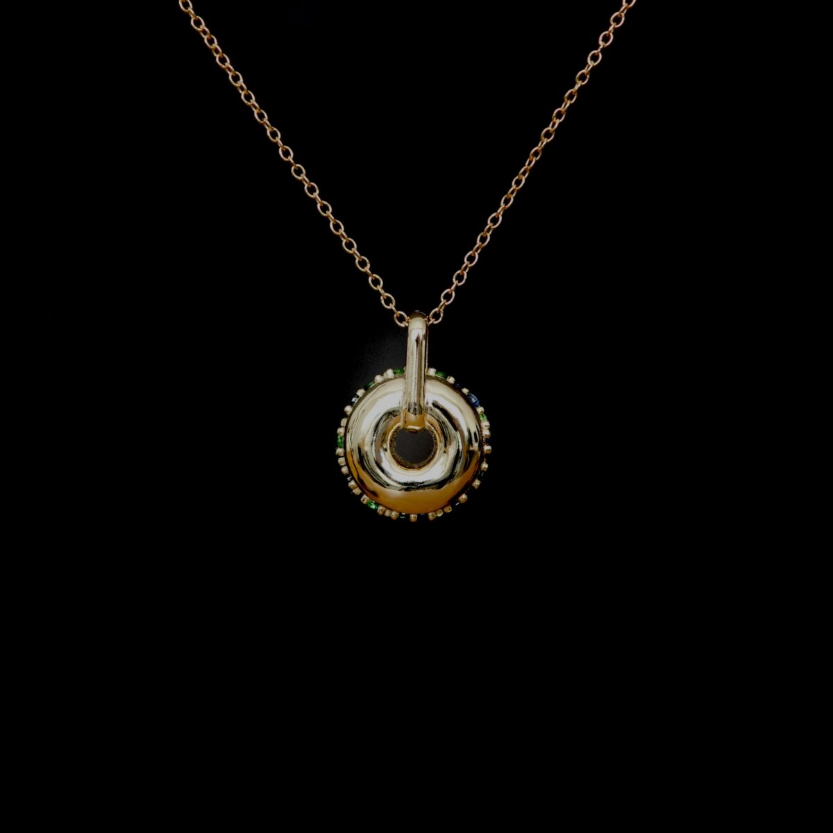 Custom made Blue Sapphire & Tsavorite Garnet Donut Pendant - Image 6