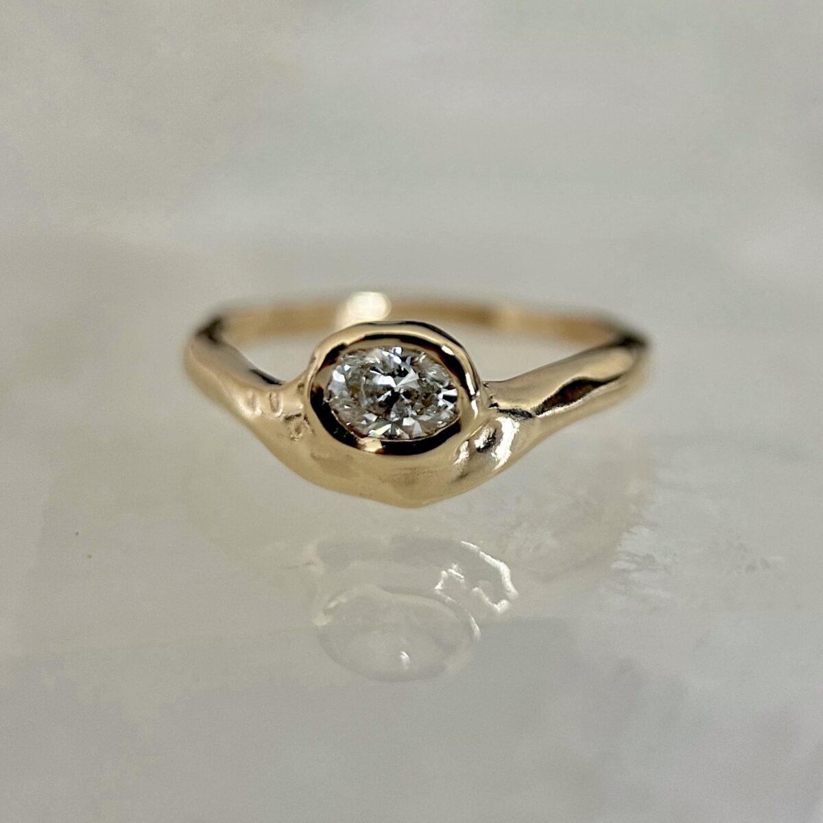 14K Molten Yellow Gold ring with Diamond SZ 4.25 - Image 12
