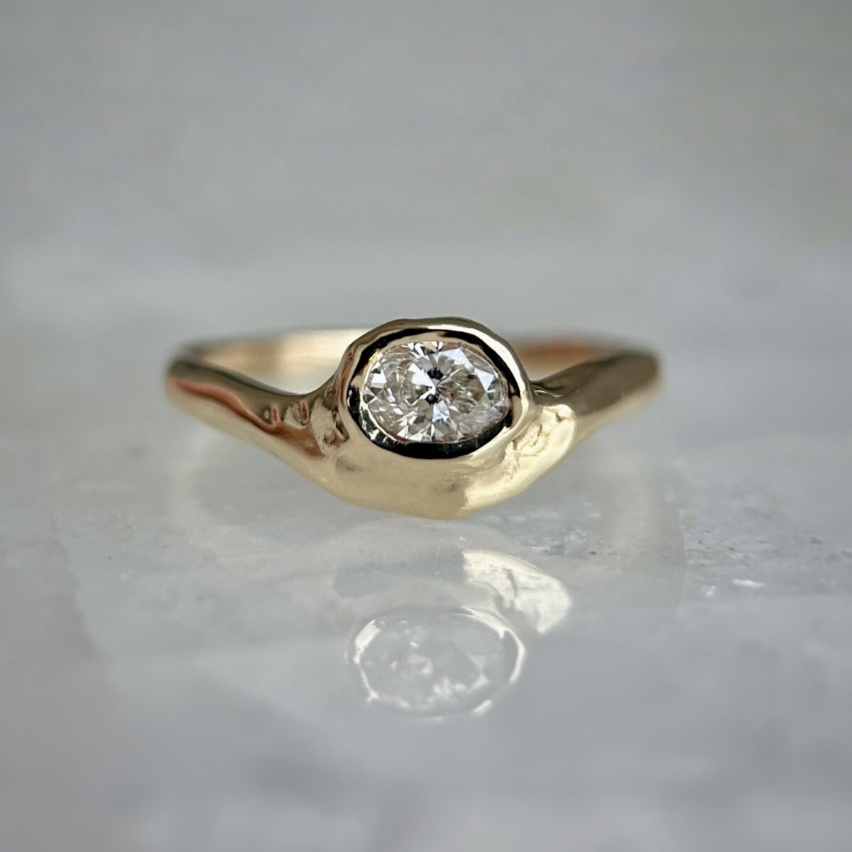 14K Molten Yellow Gold ring with Diamond SZ 4.25 - Image 8