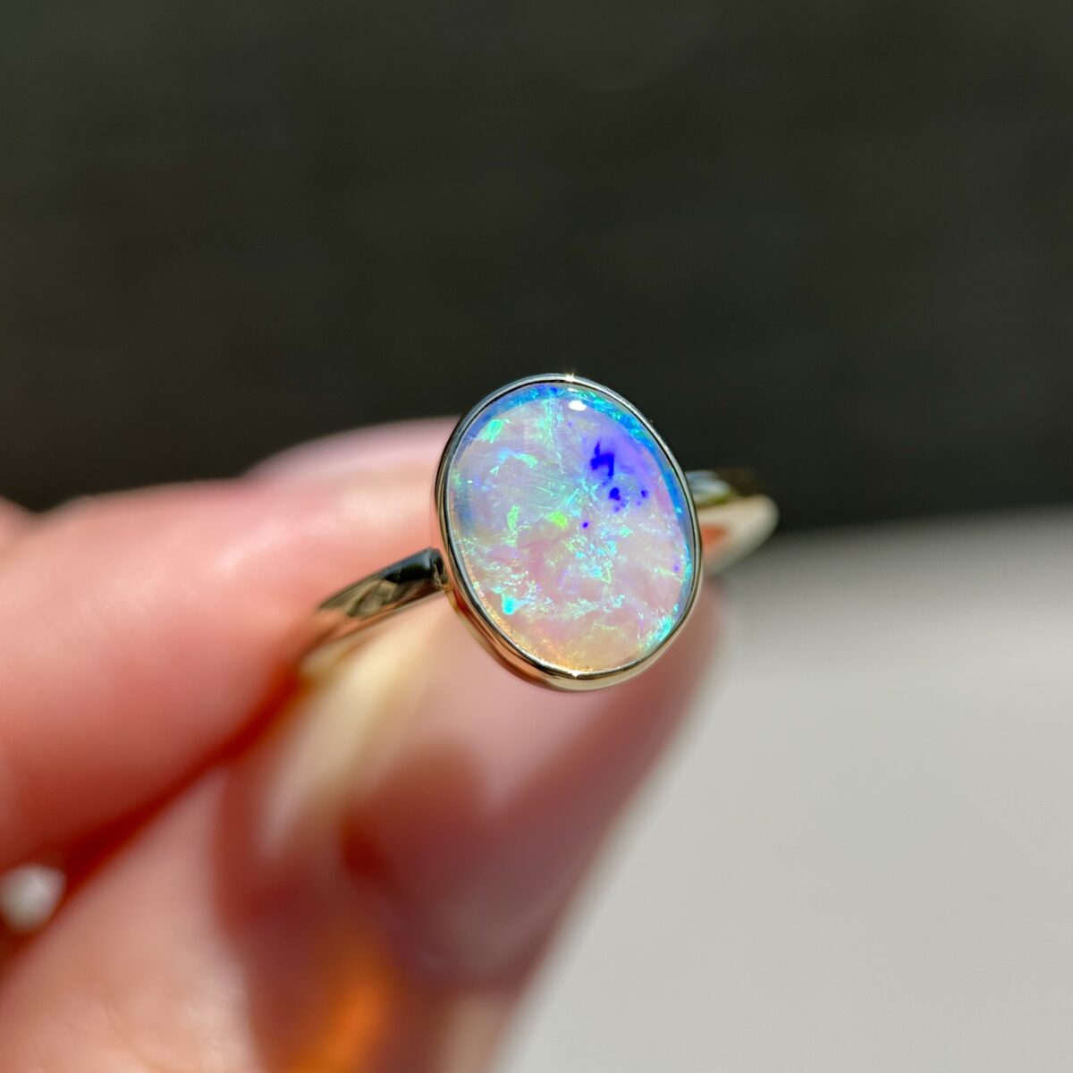 14K Yellow gold ring with Australian Crystal Opal SZ 5 - Image 7