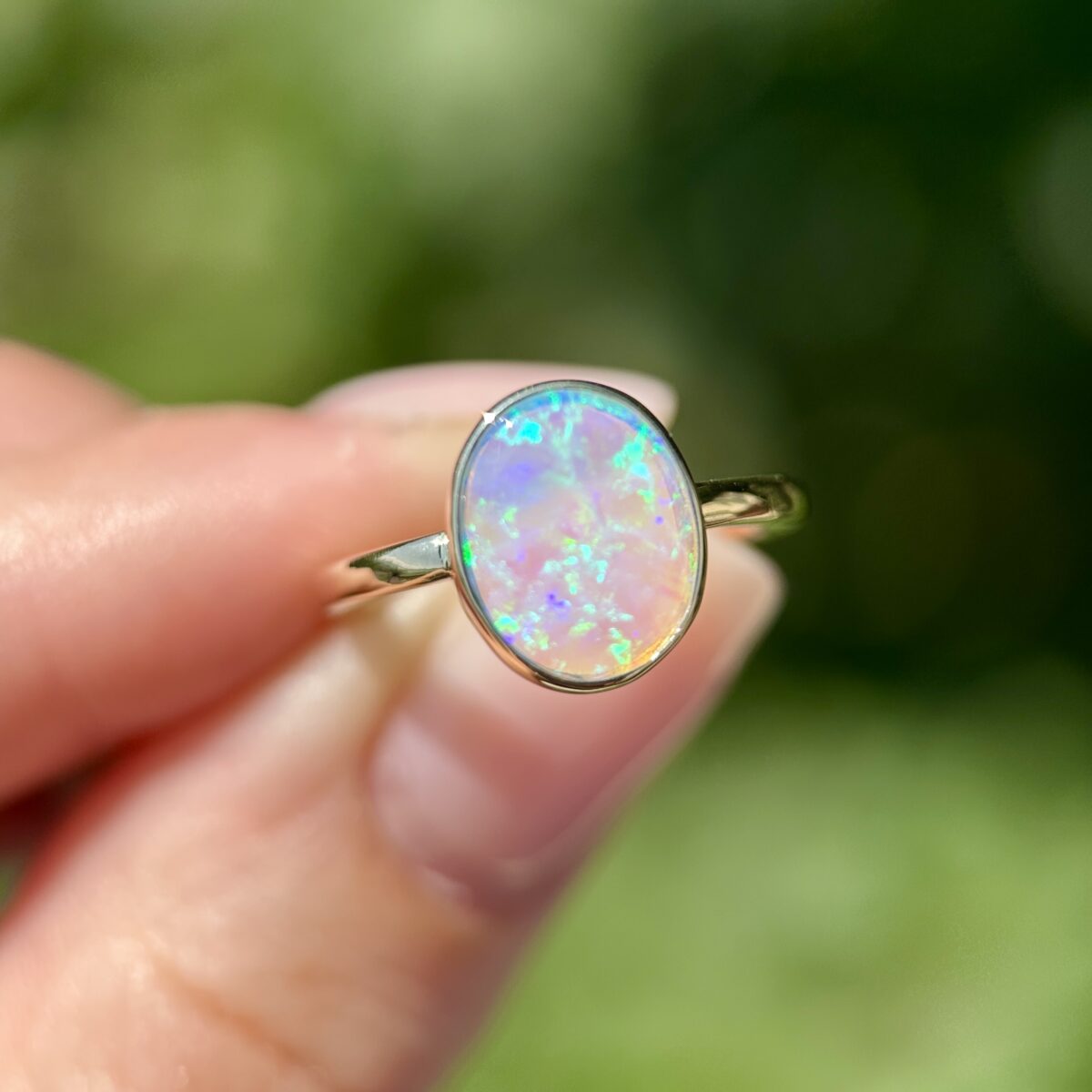 14K Yellow gold ring with Australian Crystal Opal SZ 5 - Image 8