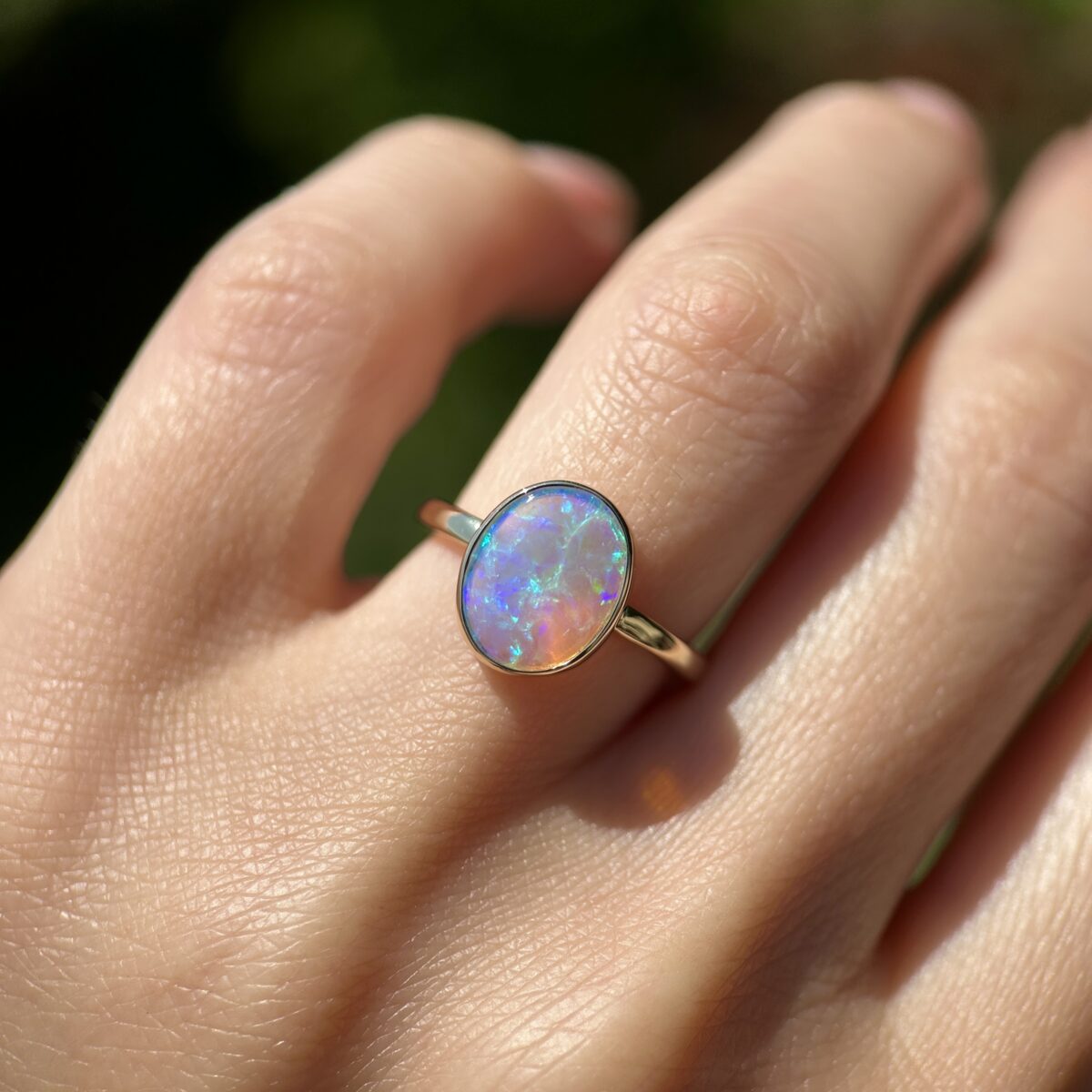 14K Yellow gold ring with Australian Crystal Opal SZ 5 - Image 5