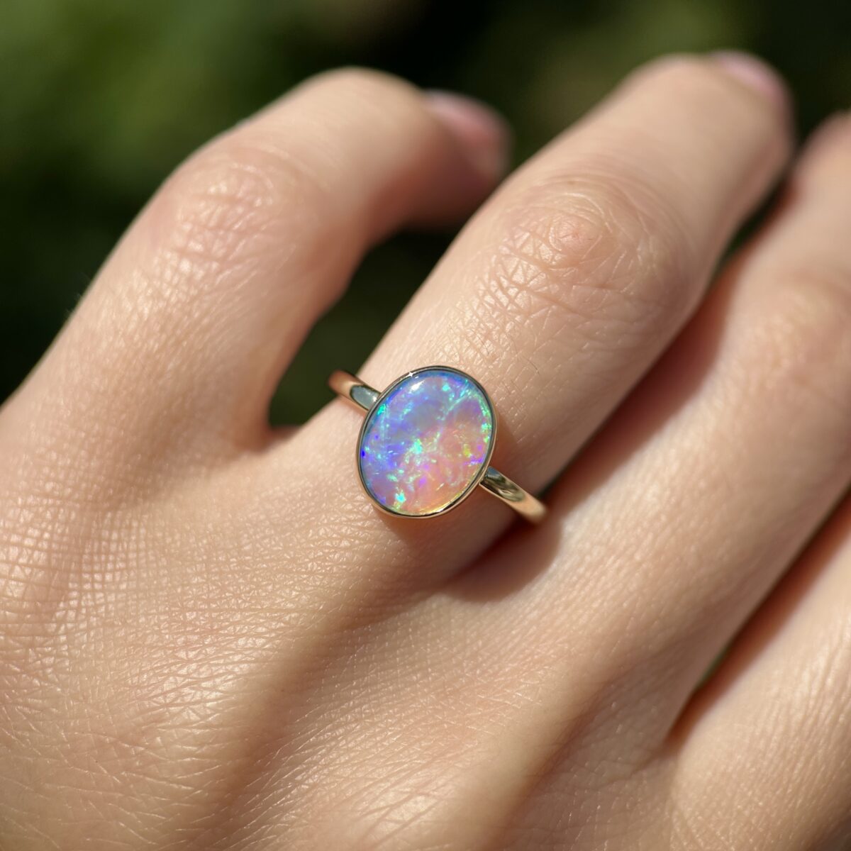 14K Yellow gold ring with Australian Crystal Opal SZ 5 - Image 2