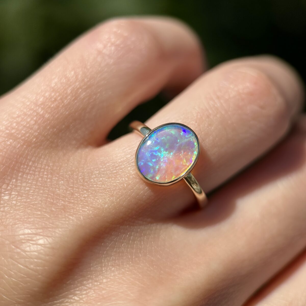 14K Yellow gold ring with Australian Crystal Opal SZ 5 - Image 9