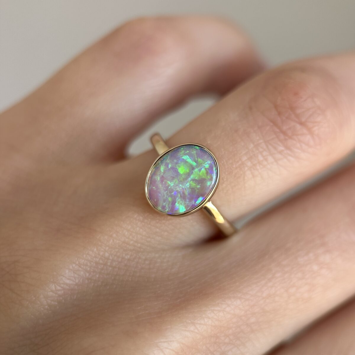 14K Yellow gold ring with Australian Crystal Opal SZ 5 - Image 15