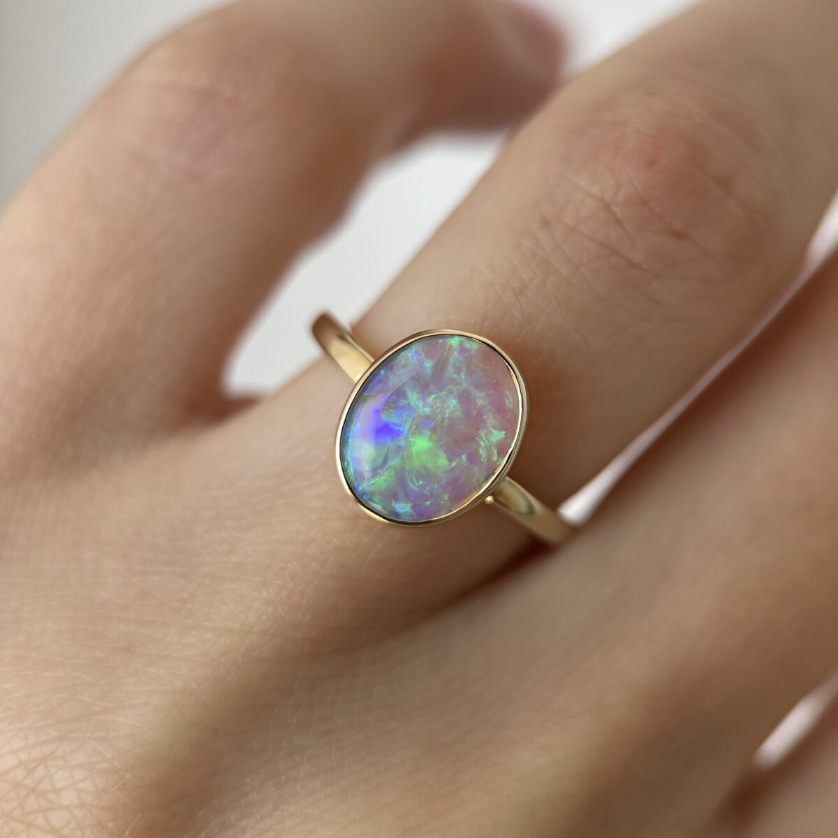 14K Yellow gold ring with Australian Crystal Opal SZ 5 - Image 12