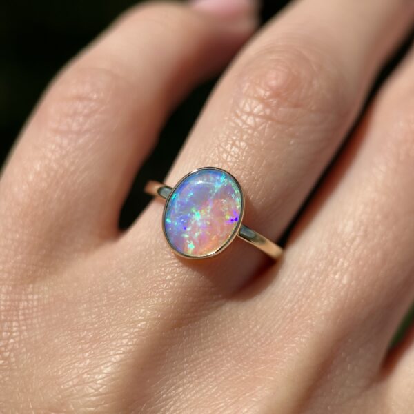 14K Yellow gold ring with Australian Crystal Opal SZ 5