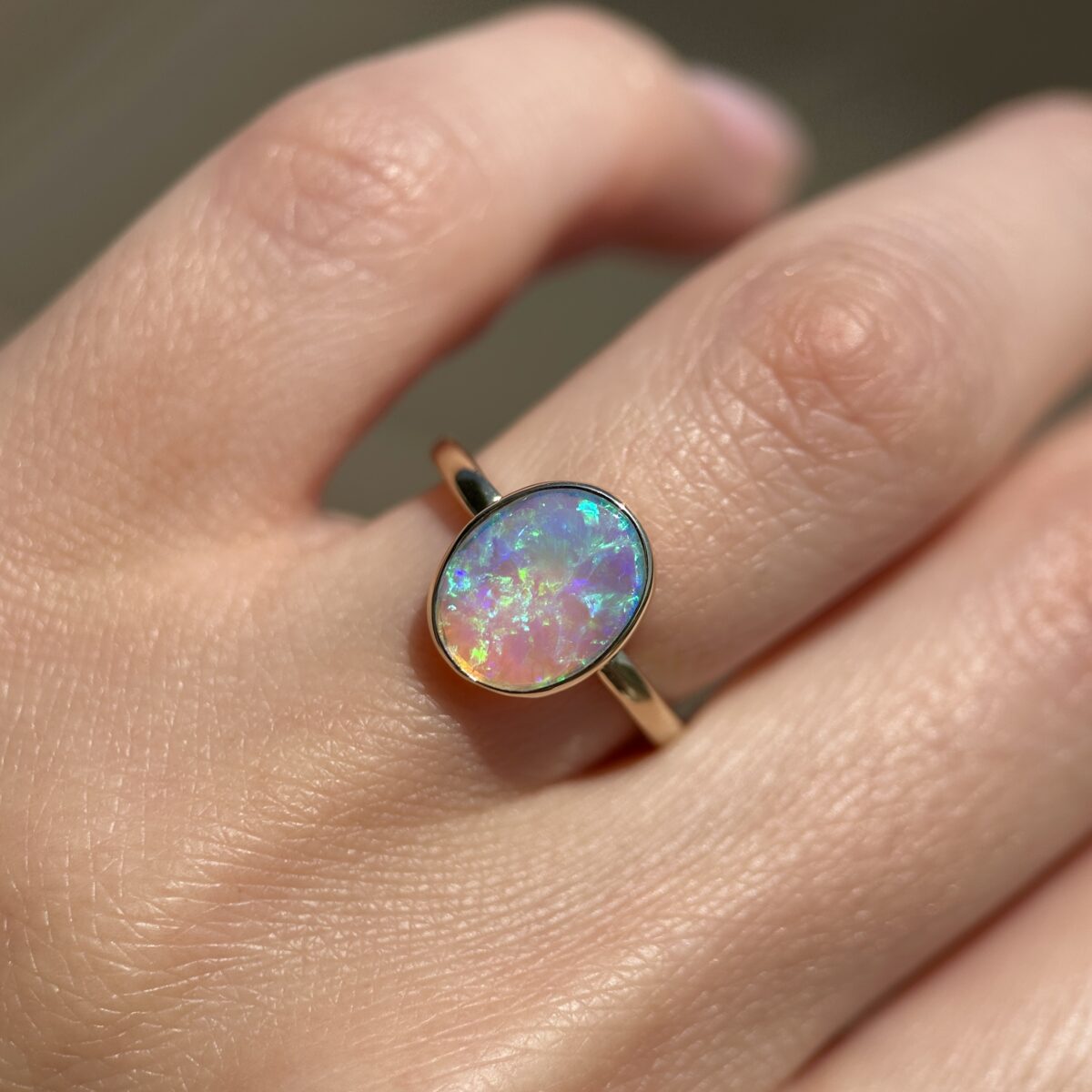 14K Yellow gold ring with Australian Crystal Opal SZ 5 - Image 6