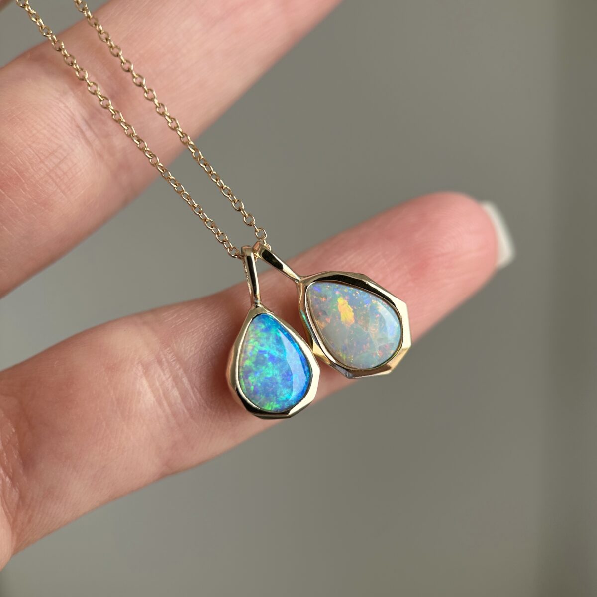14K Yellow gold Geometric Pendants with Australian Crystal Opals - Image 2