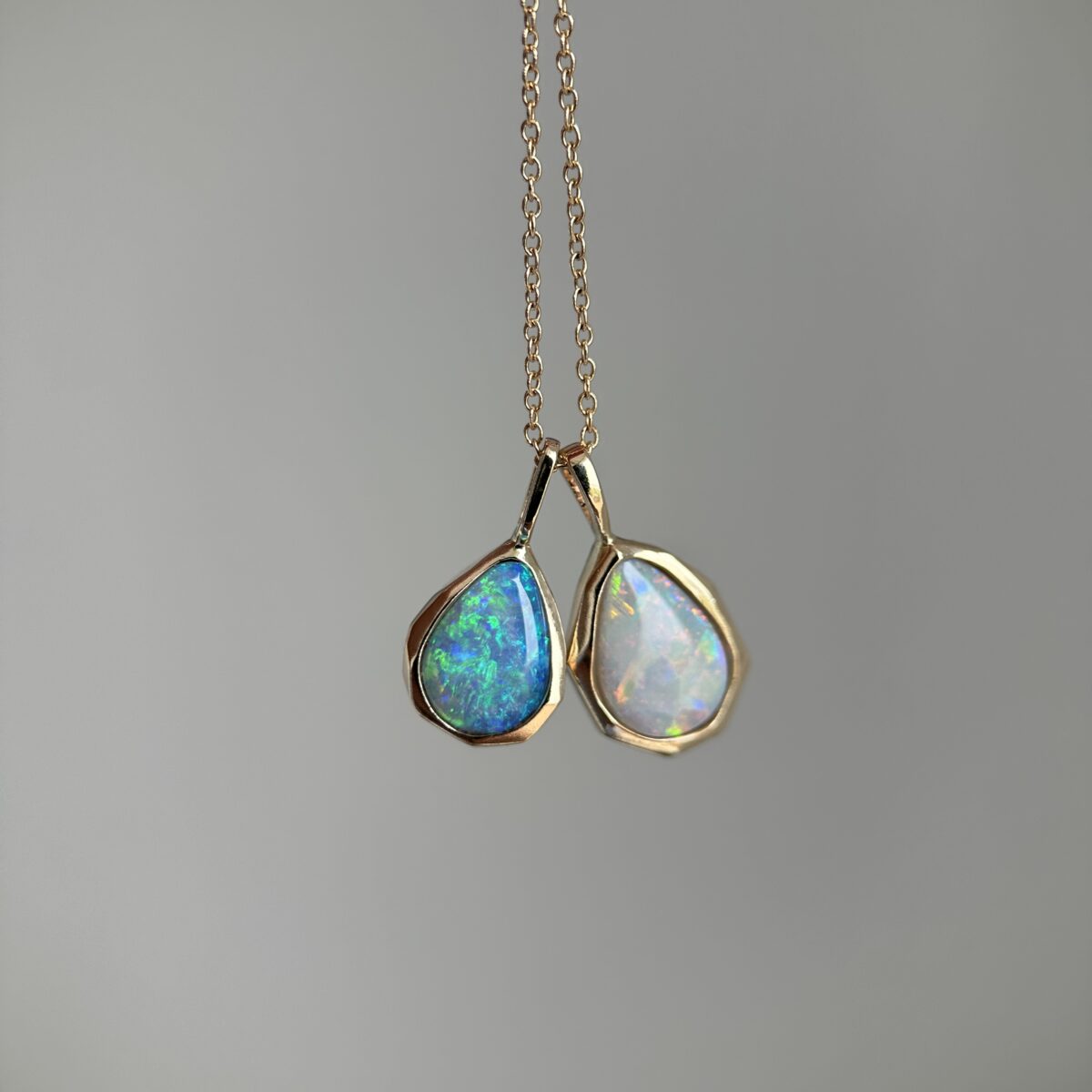 14K Yellow gold Geometric Pendants with Australian Crystal Opals - Image 4