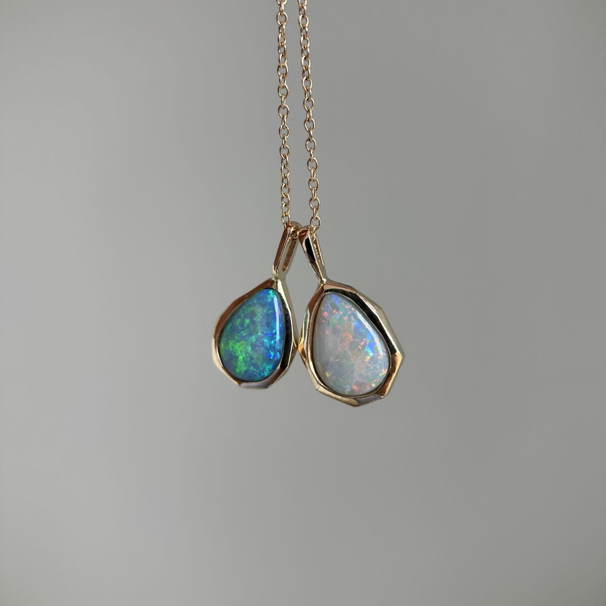 14K Yellow gold Geometric Pendants with Australian Crystal Opals - Image 5