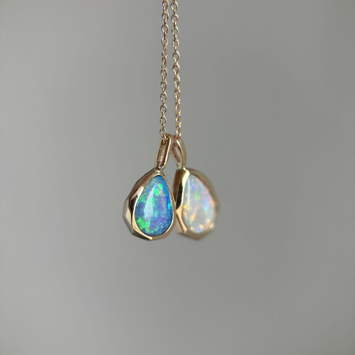 14K Yellow gold Geometric Pendants with Australian Crystal Opals - Image 6