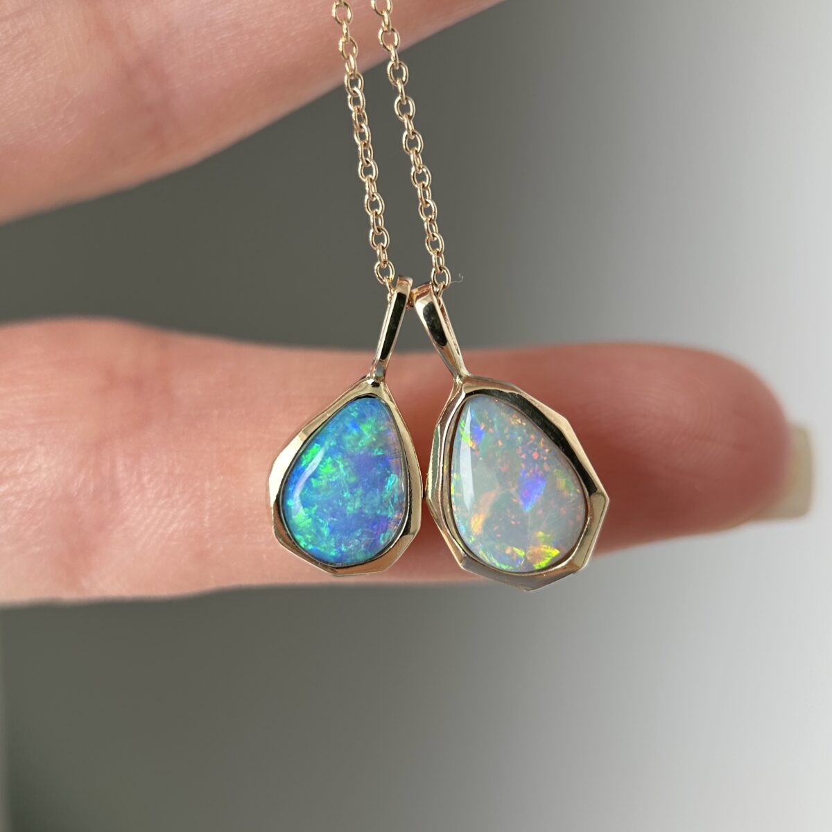 14K Yellow gold Geometric Pendants with Australian Crystal Opals - Image 7