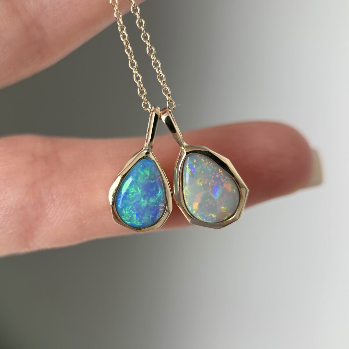 14K Yellow gold Geometric Pendants with Australian Crystal Opals - Image 8