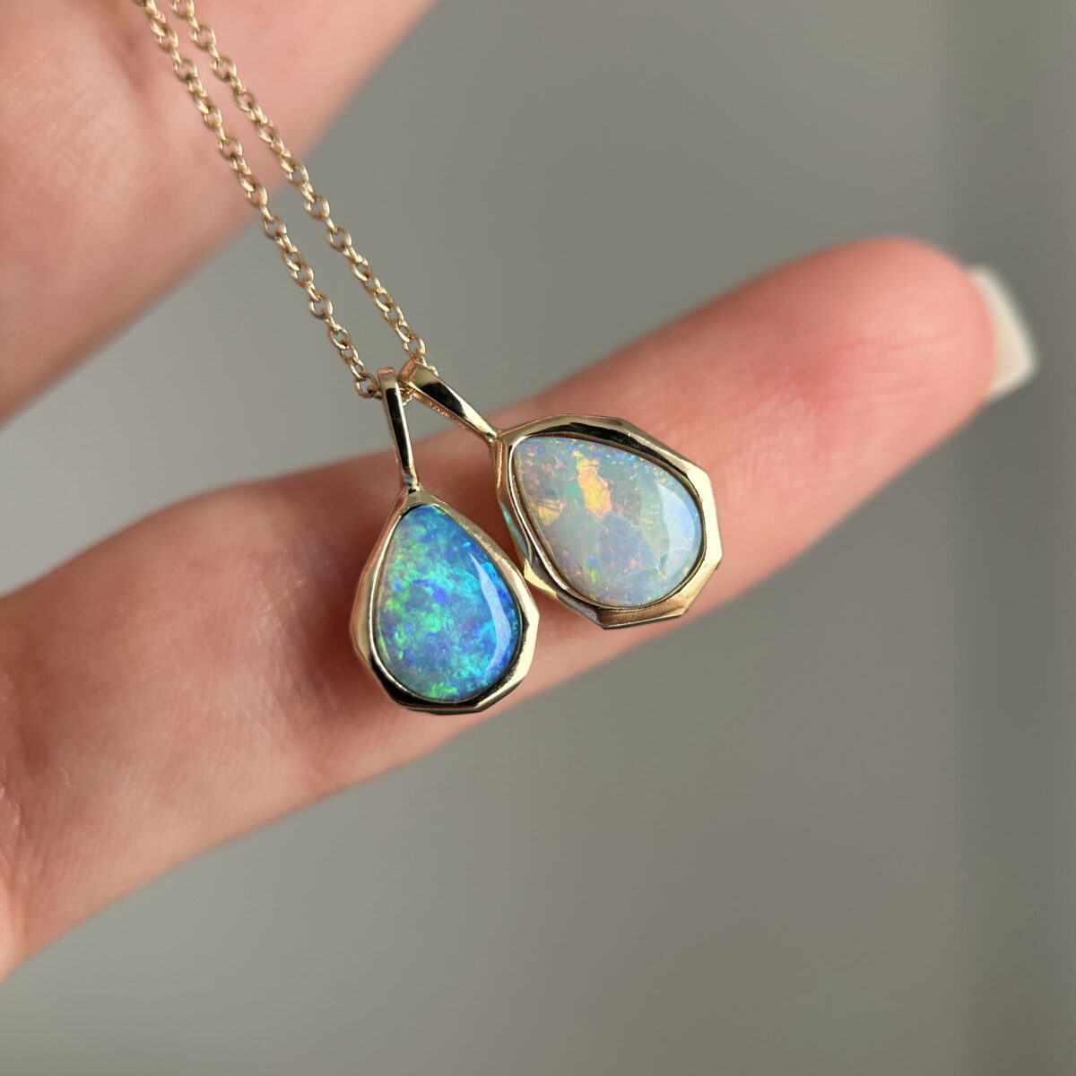 14K Yellow gold Geometric Pendants with Australian Crystal Opals - Image 10