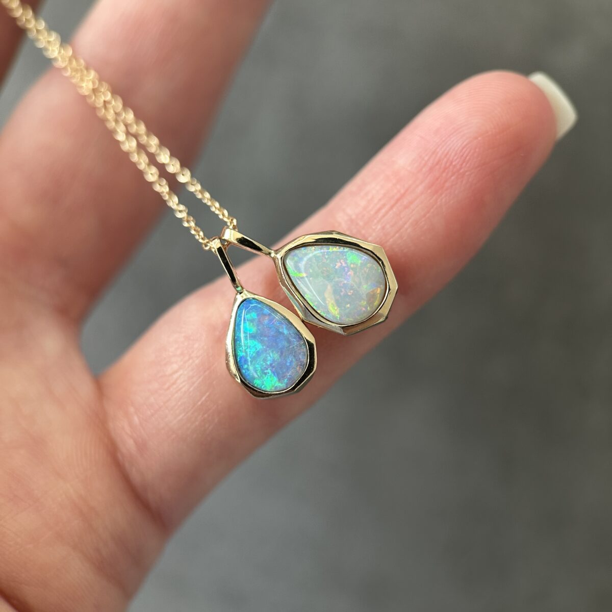 14K Yellow gold Geometric Pendants with Australian Crystal Opals - Image 13