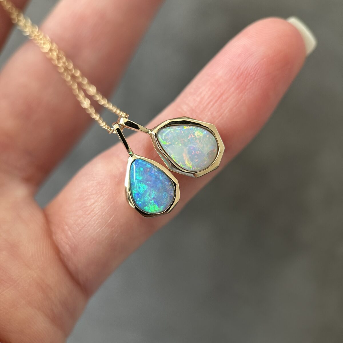 14K Yellow gold Geometric Pendants with Australian Crystal Opals - Image 14