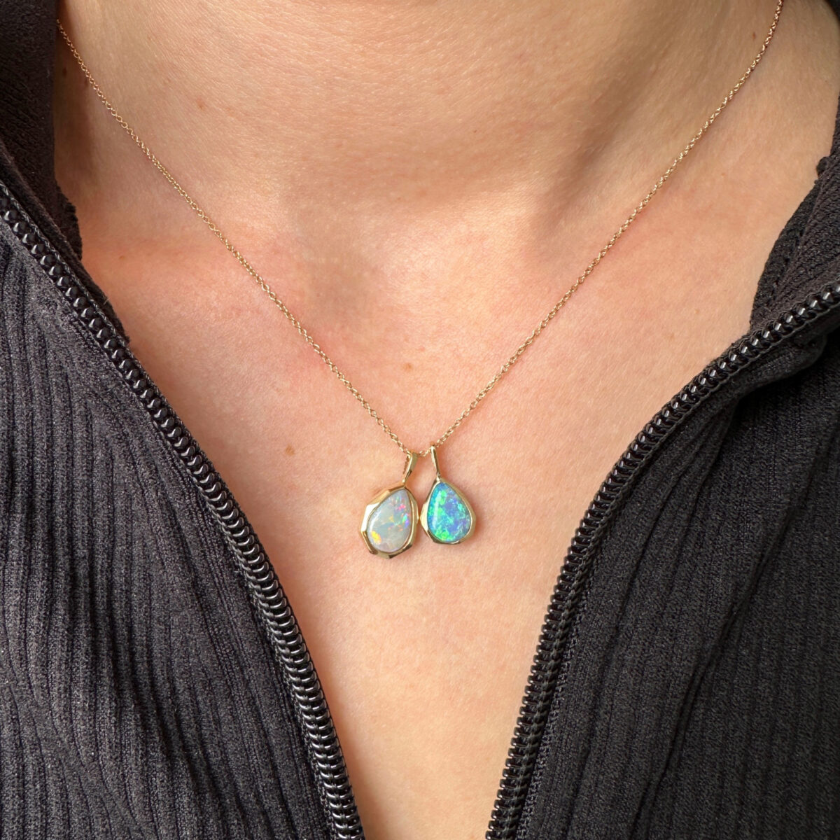 14K Yellow gold Geometric Pendants with Australian Crystal Opals - Image 15