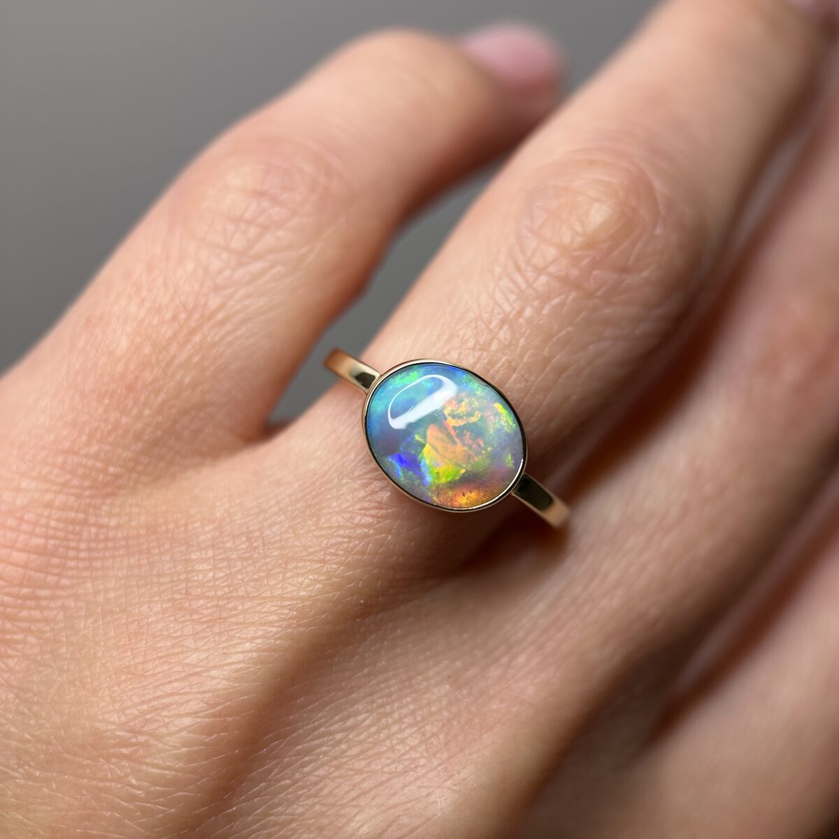 14K Yellow gold ring with Australian Crystal Opal SZ 6.5 - Image 5
