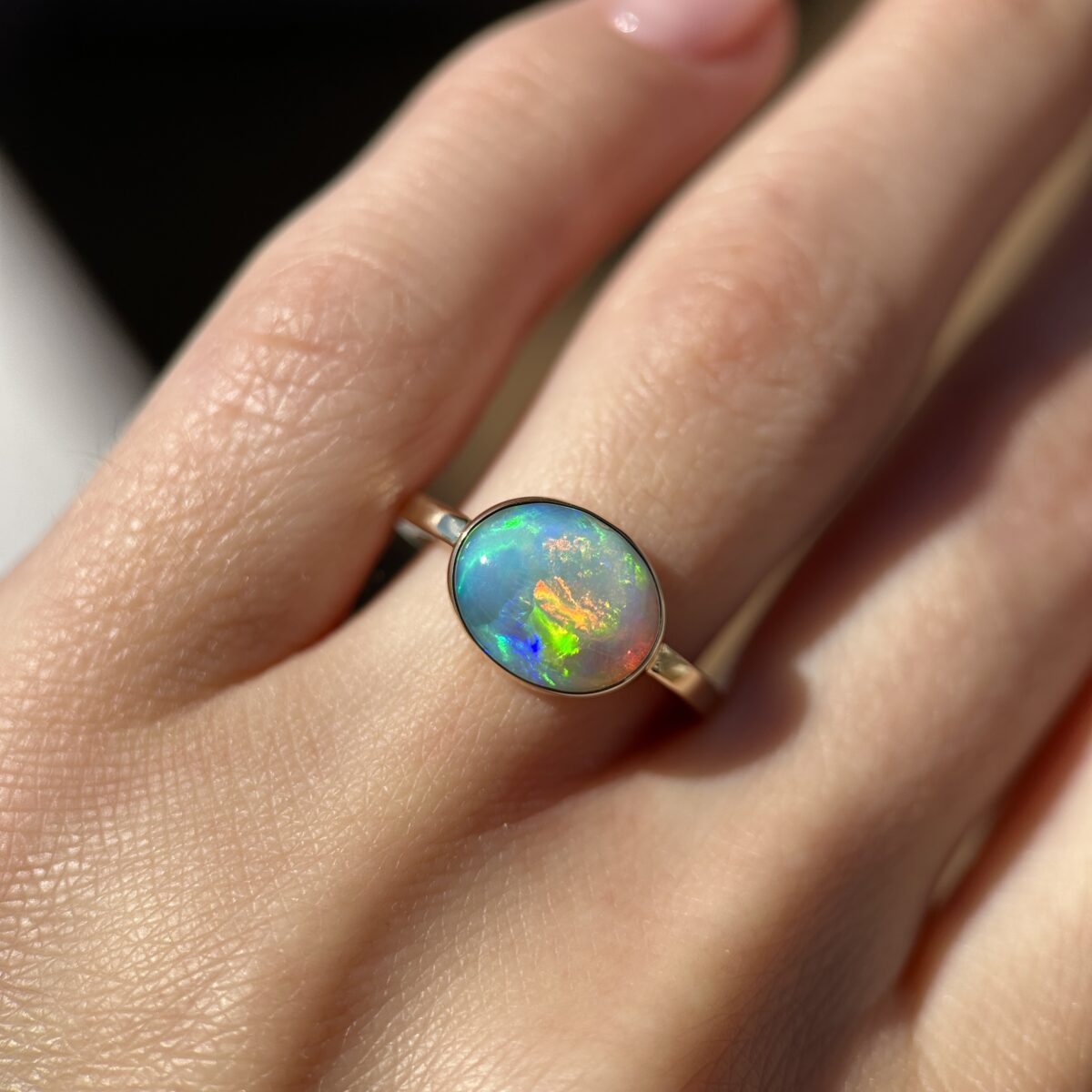 14K Yellow gold ring with Australian Crystal Opal SZ 6.5 - Image 8