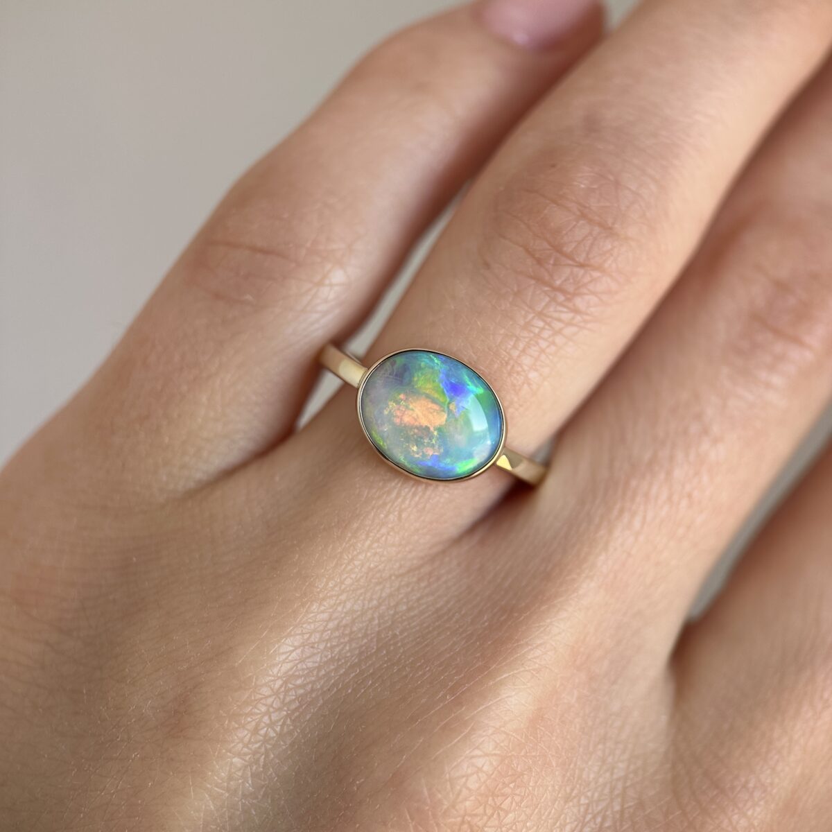 14K Yellow gold ring with Australian Crystal Opal SZ 6.5 - Image 11