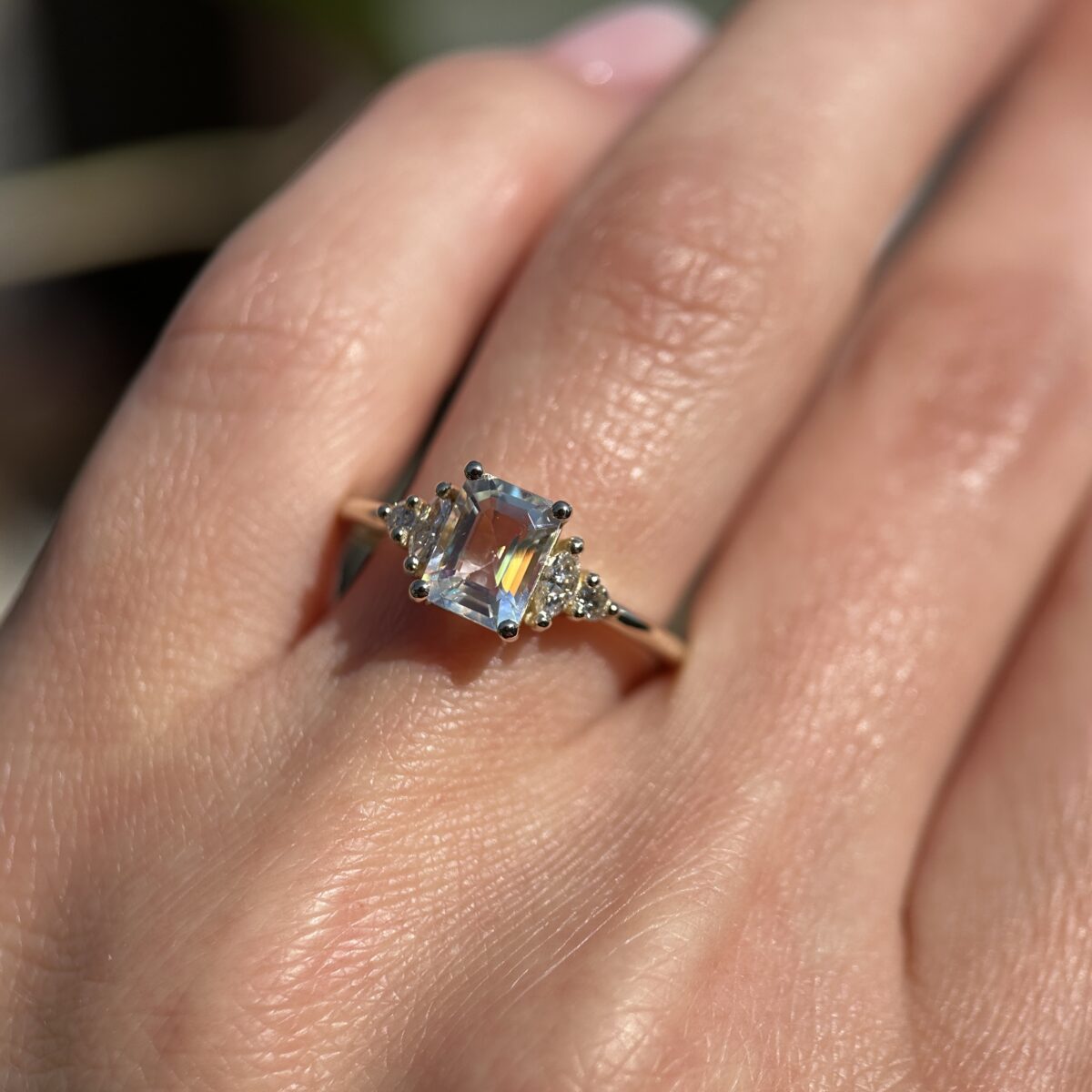 14K Yellow gold ring with Moonstone and Diamonds SZ 7 - Image 14