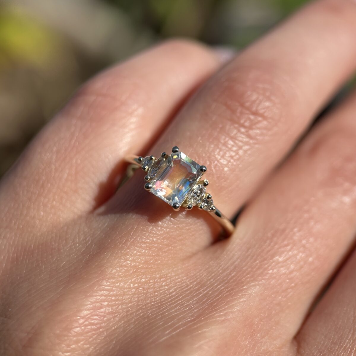 14K Yellow gold ring with Moonstone and Diamonds SZ 7 - Image 12