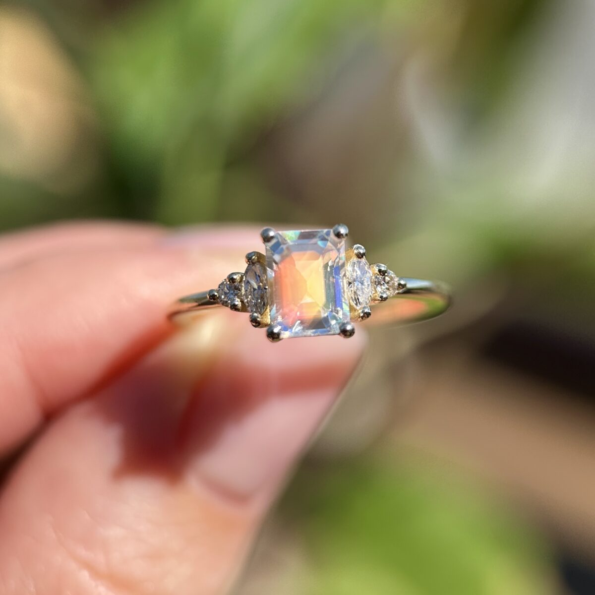 14K Yellow gold ring with Moonstone and Diamonds SZ 7 - Image 11