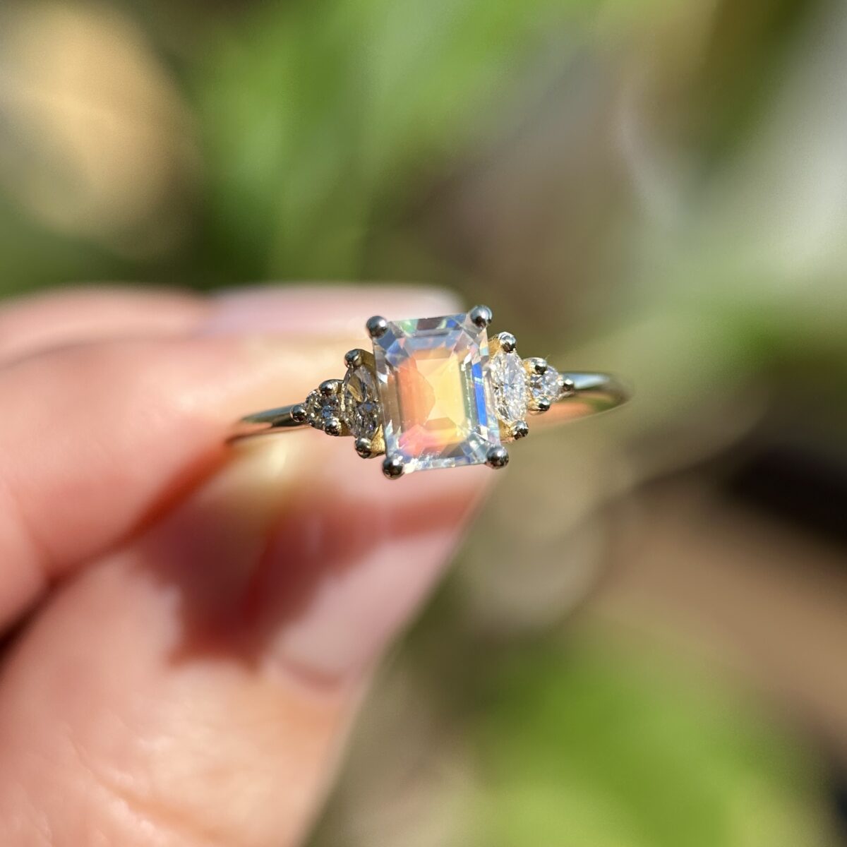 14K Yellow gold ring with Moonstone and Diamonds SZ 7 - Image 9