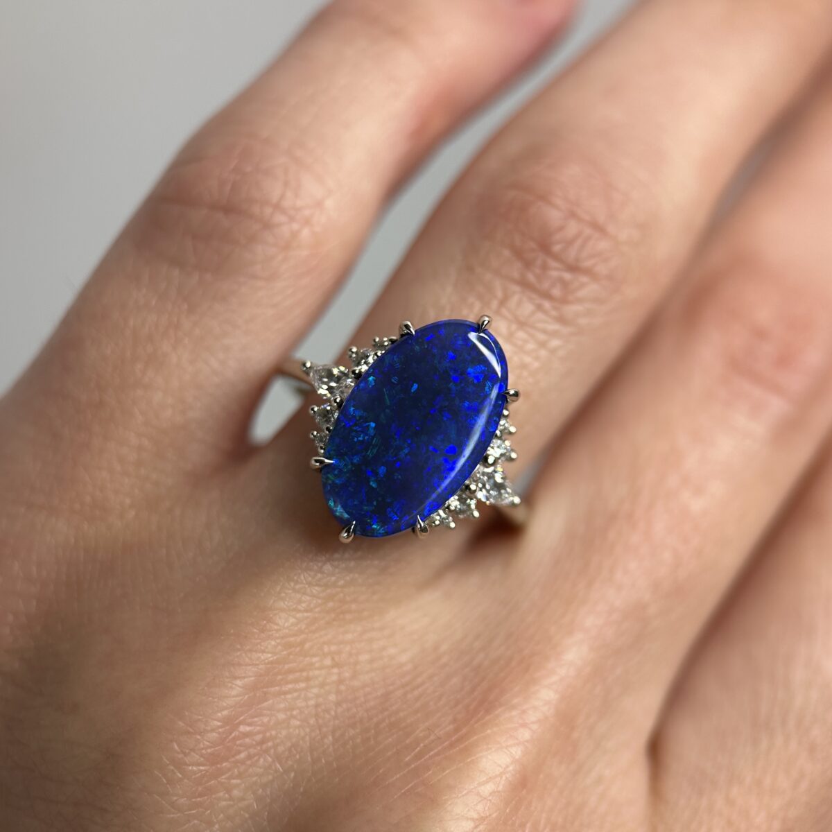 14K White gold ring with Australian Black Opal and Diamonds SZ 7 - Image 3