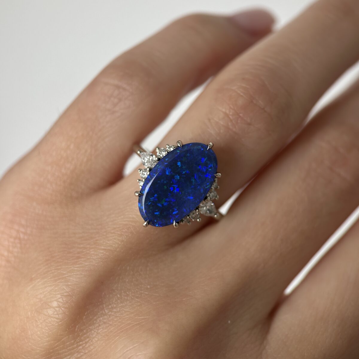 14K White gold ring with Australian Black Opal and Diamonds SZ 7 - Image 4