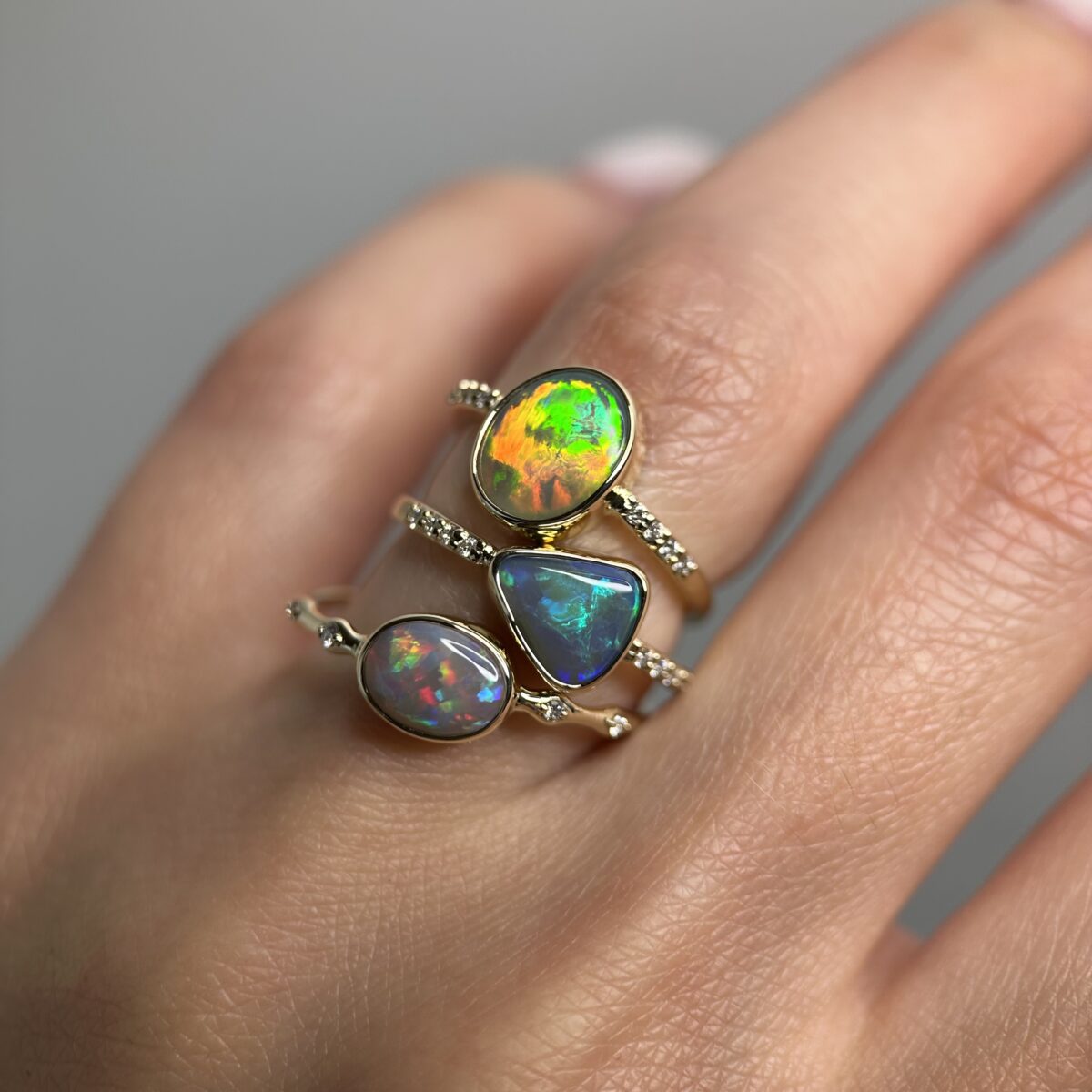 14K Yellow gold ring with Australian Black Opal and Diamonds SZ 6 - Image 10