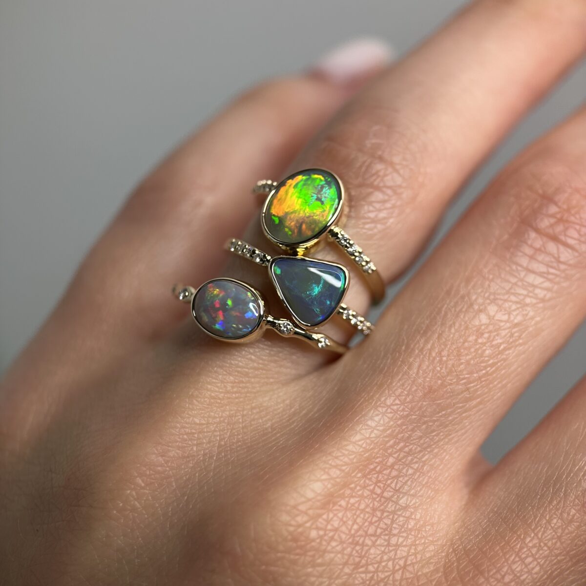 14K Yellow gold ring with Australian Black Opal and Diamonds SZ 6 - Image 11