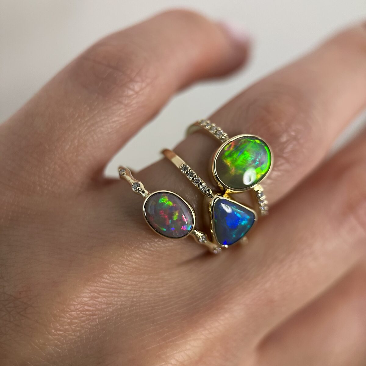 14K Yellow gold ring with Australian Black Opal and Diamonds SZ 6 - Image 12